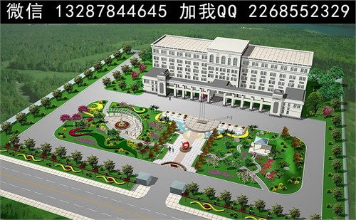 办公楼前绿化花园景观设计案例效果图